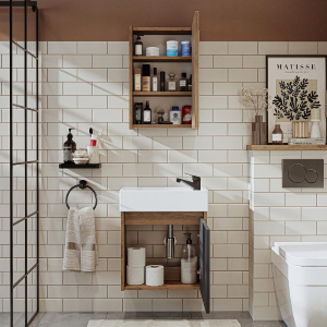 Mobile bagno sospeso lavabo incasso specchio 50 cm rovere antracite Drift