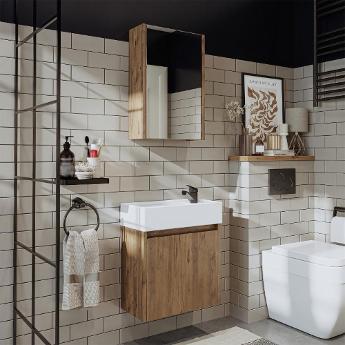 Mobile bagno sospeso lavabo incasso specchio 50 cm rovere Drift