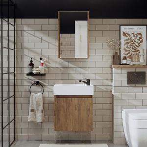Mobile bagno sospeso lavabo incasso specchio 50 cm rovere Drift
