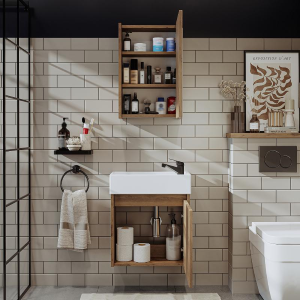 Mobile bagno sospeso lavabo incasso specchio 50 cm rovere Drift