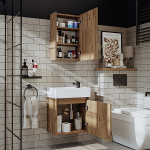 Mobile bagno sospeso lavabo incasso specchio 50 cm rovere Drift