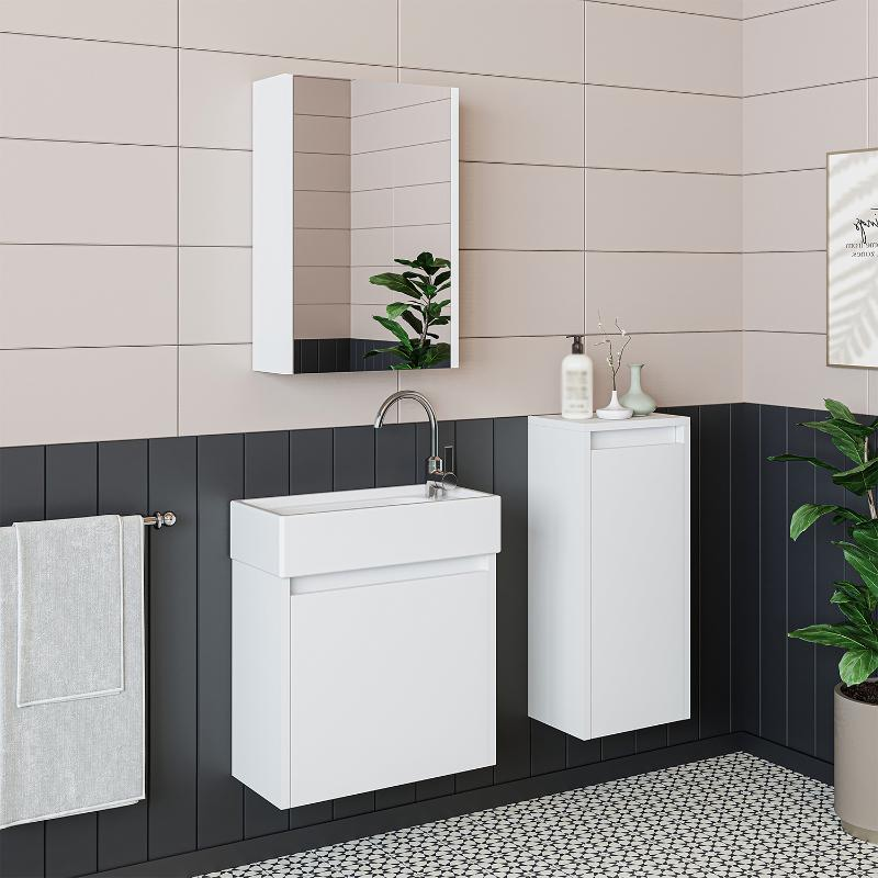 Mobile bagno sospeso lavabo incasso specchio colonna 50 cm bianco Drift