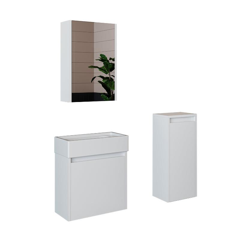 Mobile bagno sospeso lavabo incasso specchio colonna 50 cm bianco Drift