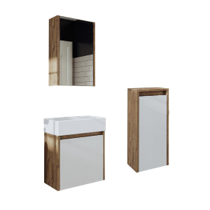 Mobile bagno sospeso lavabo incasso specchio colonna 50 cm rovere bianco Drift