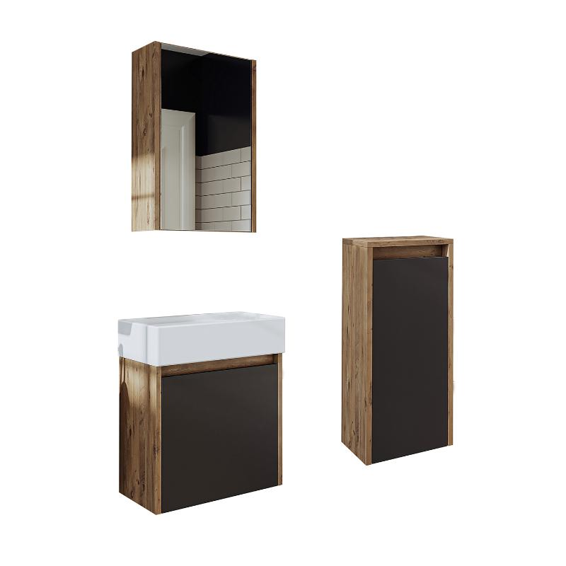 Mobile bagno sospeso lavabo incasso specchio colonna 50 cm rovere antracite Drift