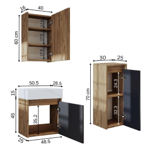 Mobile bagno sospeso lavabo incasso specchio colonna 50 cm rovere antracite Drift