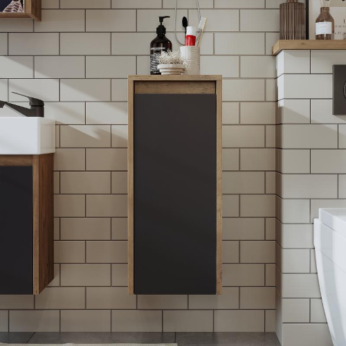 Colonna bagno sospesa 1 anta ripiano 30xH70 cm rovere antracite Drift