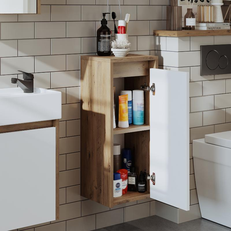 Colonna bagno sospesa 1 anta ripiano 30xH70 cm rovere bianco Drift