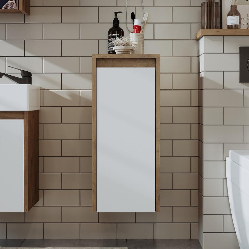 Colonna bagno sospesa 1 anta ripiano 30xH70 cm rovere bianco Drift