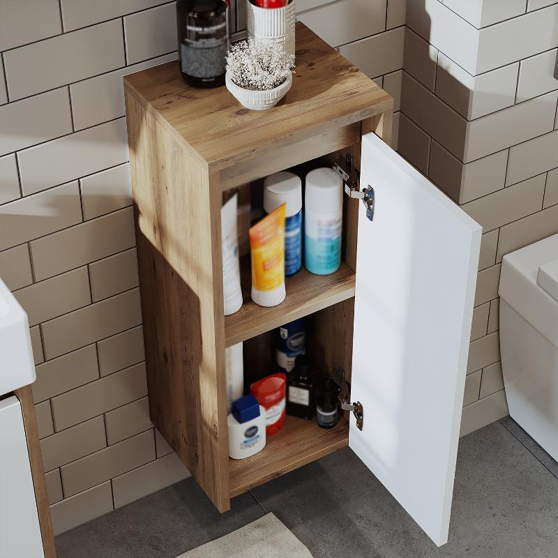 Colonna bagno sospesa 1 anta ripiano 30xH70 cm rovere bianco Drift