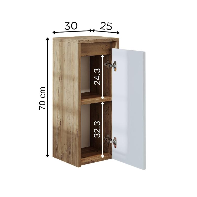 Colonna bagno sospesa 1 anta ripiano 30xH70 cm rovere bianco Drift