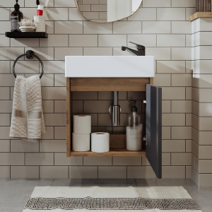 Mobile bagno sospeso lavabo incasso 50 cm rovere antracite Drift