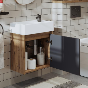 Mobile bagno sospeso lavabo incasso 50 cm rovere antracite Drift