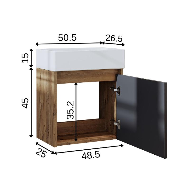 Mobile bagno sospeso lavabo incasso 50 cm rovere antracite Drift