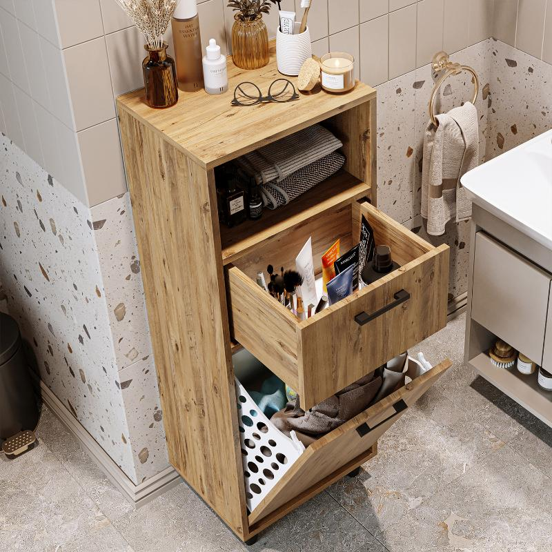 Mobile lavanderia colonna bagno cesto portabiancheria 45xH125 rovere Sirena