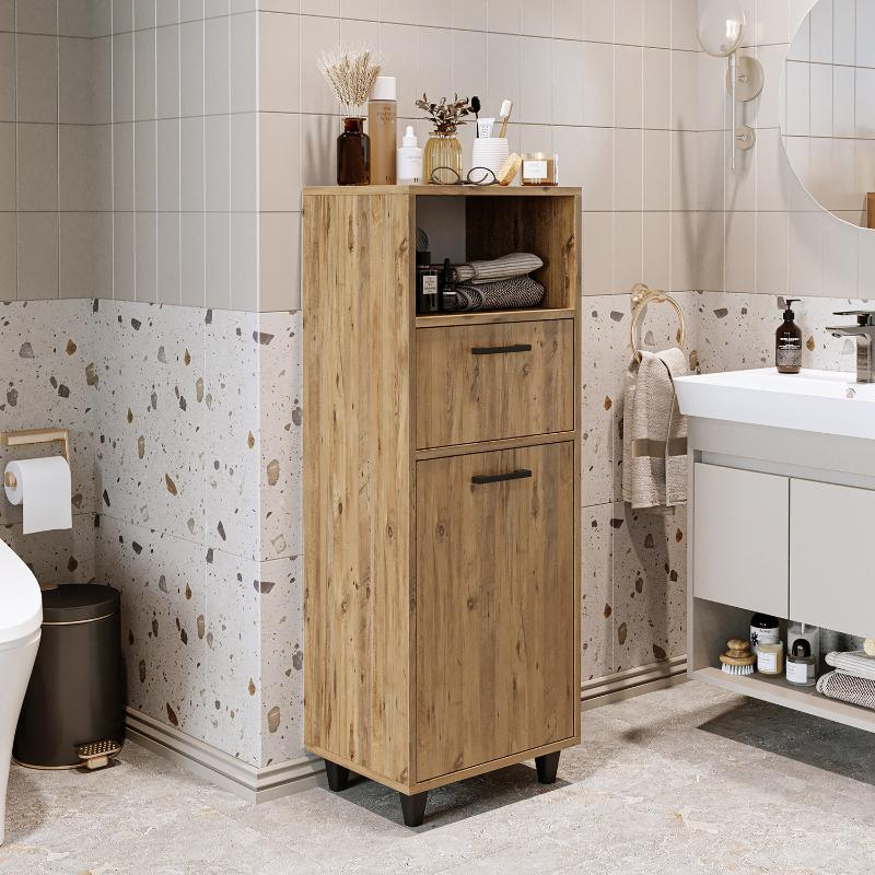 Mobile lavanderia colonna bagno cesto portabiancheria 45xH125 rovere Sirena