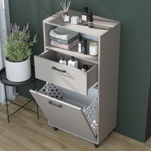 Mobile lavanderia colonna bagno cesto portabiancheria 45xH125 tortora Sirena