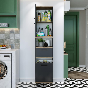 Mobile lavanderia colonna bagno cesto portabiancheria 45xH200 rovere antracite Sirena