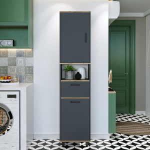 Mobile lavanderia colonna bagno cesto portabiancheria 45xH200 rovere antracite Sirena