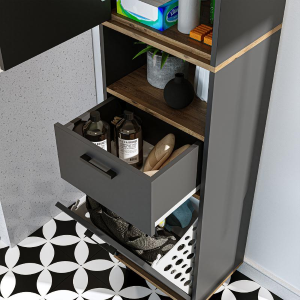 Mobile lavanderia colonna bagno cesto portabiancheria 45xH200 rovere antracite Sirena
