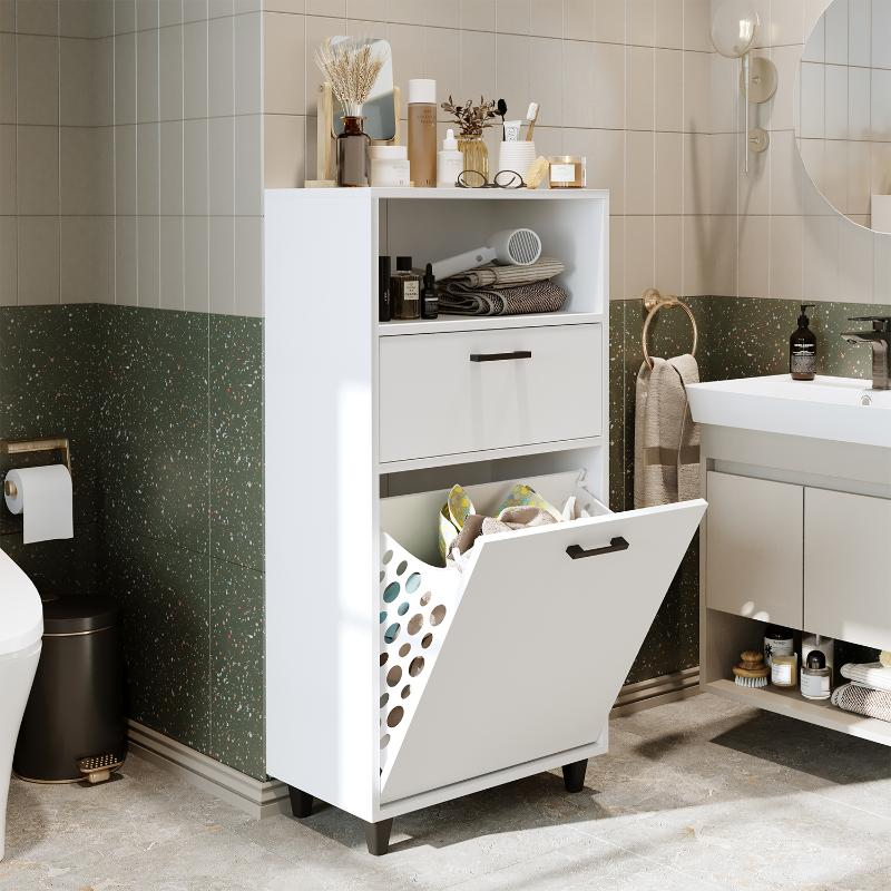 Mobile lavanderia colonna bagno cesto portabiancheria 60xH125 bianco Sirena