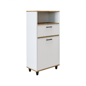Mobile lavanderia colonna bagno cesto portabiancheria 60xH125 rovere bianco Sirena