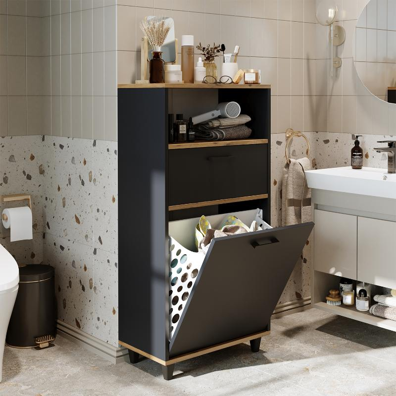 Mobile lavanderia colonna bagno cesto portabiancheria 60xH125 rovere antracite Sirena