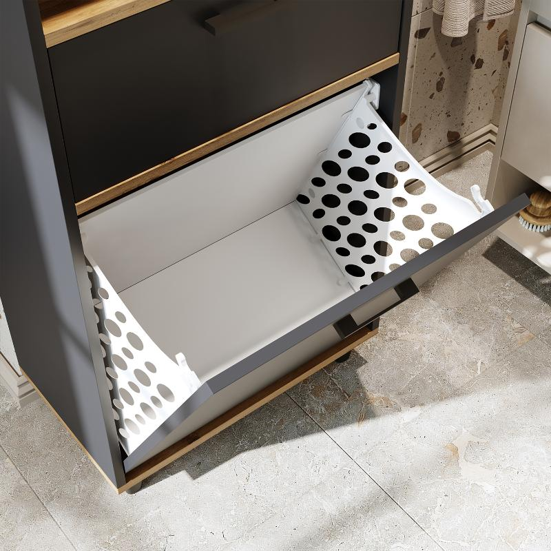 Mobile lavanderia colonna bagno cesto portabiancheria 60xH125 rovere antracite Sirena