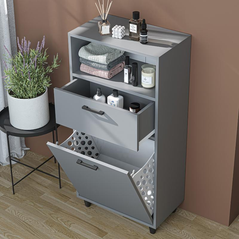 Mobile lavanderia colonna bagno cesto portabiancheria 60xH125 grigio Sirena