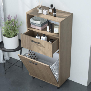Mobile lavanderia colonna bagno cestoportabiancheria 60xH125 rovere chiaro Sirena