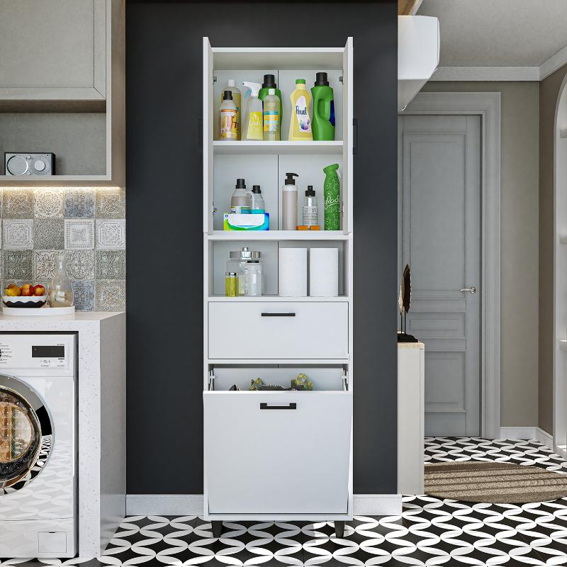 Mobile lavanderia colonna bagno cesto portabiancheria 60xH200 bianco Sirena