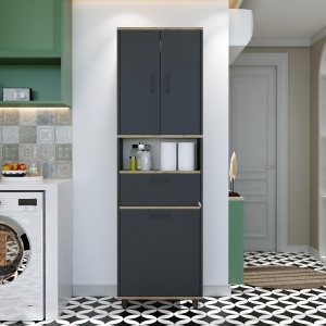 Mobile lavanderia colonna bagno cesto portabiancheria 60xH200 rovere antracite Sirena