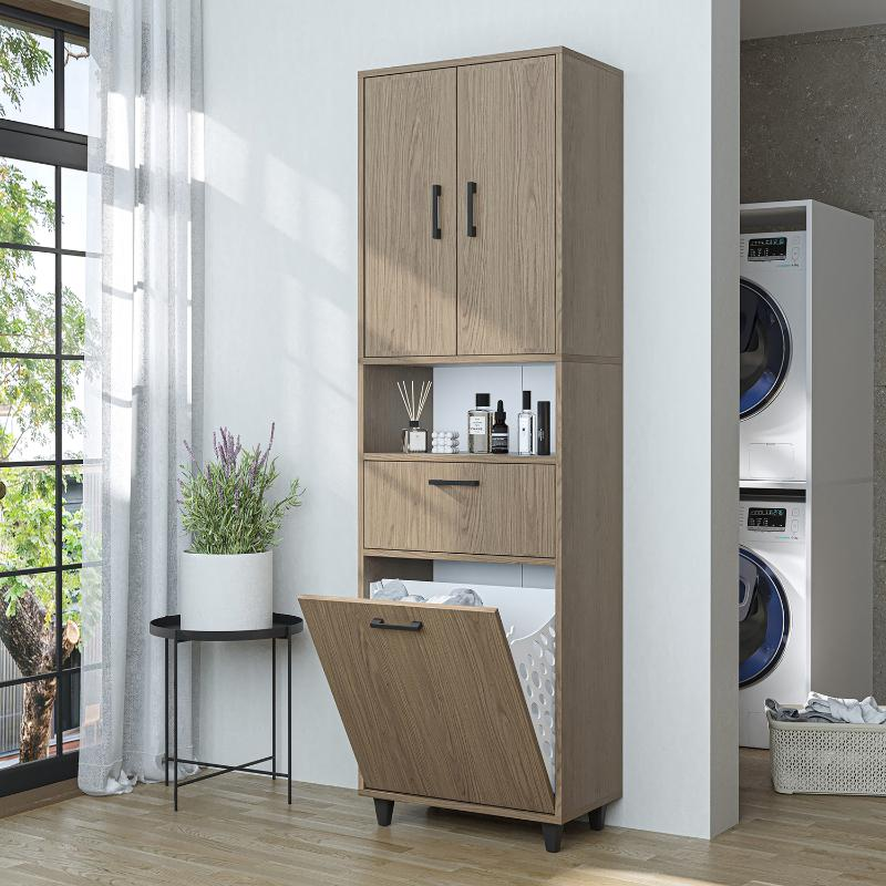 Mobile lavanderia colonna bagno cestoportabiancheria 60xH200 rovere chiaro Sirena