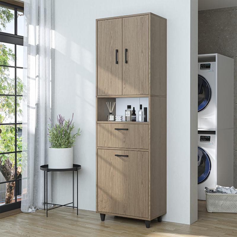 Mobile lavanderia colonna bagno cestoportabiancheria 60xH200 rovere chiaro Sirena