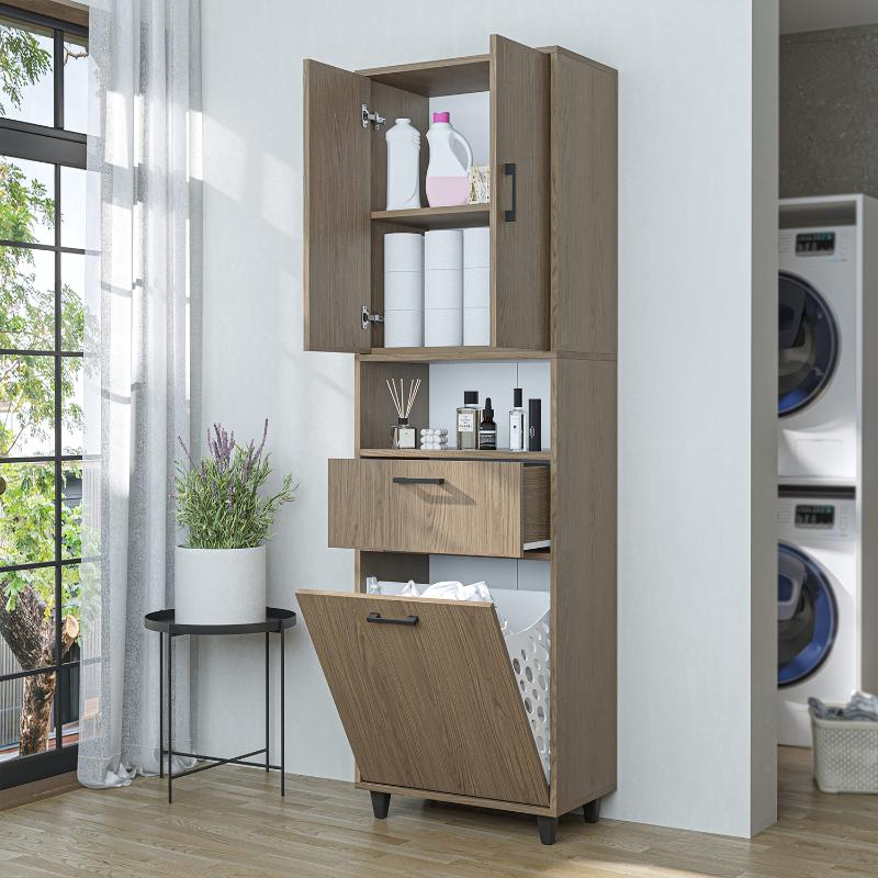 Mobile lavanderia colonna bagno cestoportabiancheria 60xH200 rovere chiaro Sirena