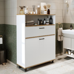 Mobile lavanderia colonna bagno cesto portabiancheria 90xH125 rovere bianco Sirena