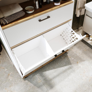 Mobile lavanderia colonna bagno cesto portabiancheria 90xH125 rovere bianco Sirena