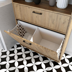 Mobile lavanderia colonna bagno cesto portabiancheria 90xH200 rovere Sirena