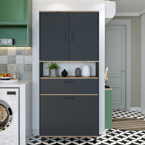 Mobile lavanderia colonna bagno cesto portabiancheria 90xH200 rovere antracite Sirena