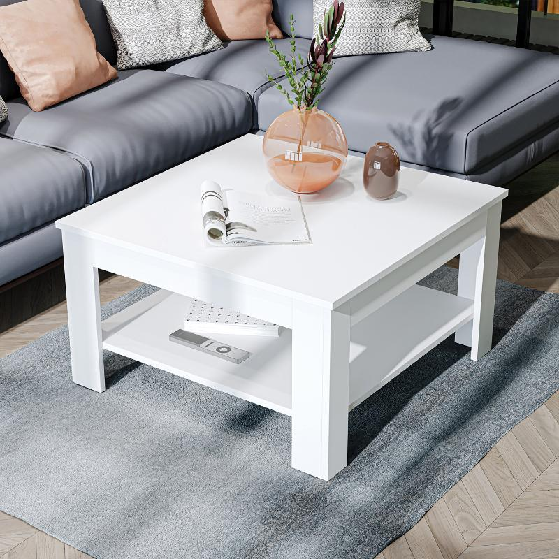 Tavolino soggiorno moderno salotto design quadrato 80 cm bianco Bosco