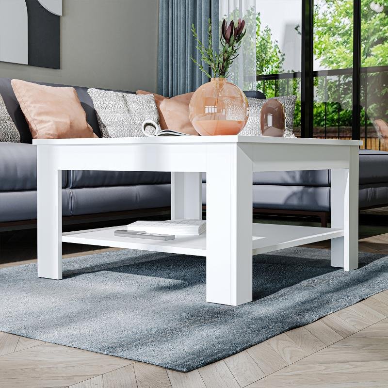 Tavolino soggiorno moderno salotto design quadrato 80 cm bianco Bosco