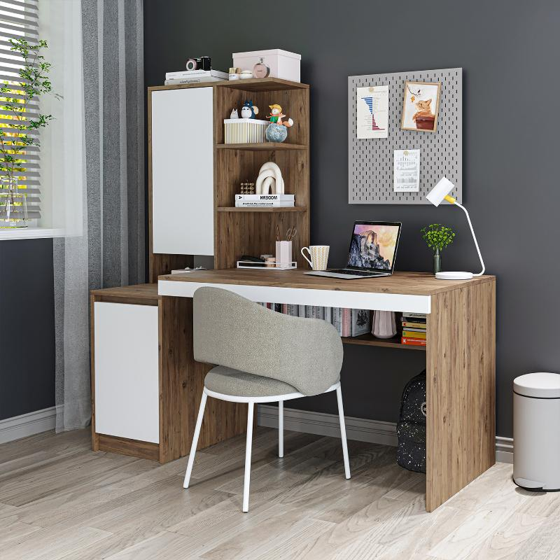 Scrivania moderna ufficio libreria attrezzata 160xH160 cm rovere bianco Musa-S
