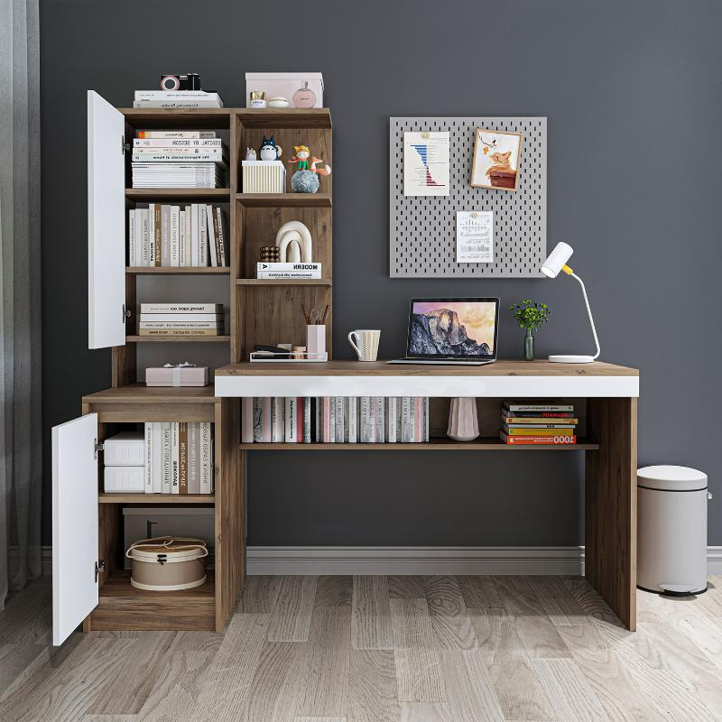 Scrivania moderna ufficio libreria attrezzata 160xH160 cm rovere bianco Musa-S