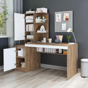 Scrivania moderna ufficio libreria attrezzata 160xH160 cm rovere bianco Musa-S