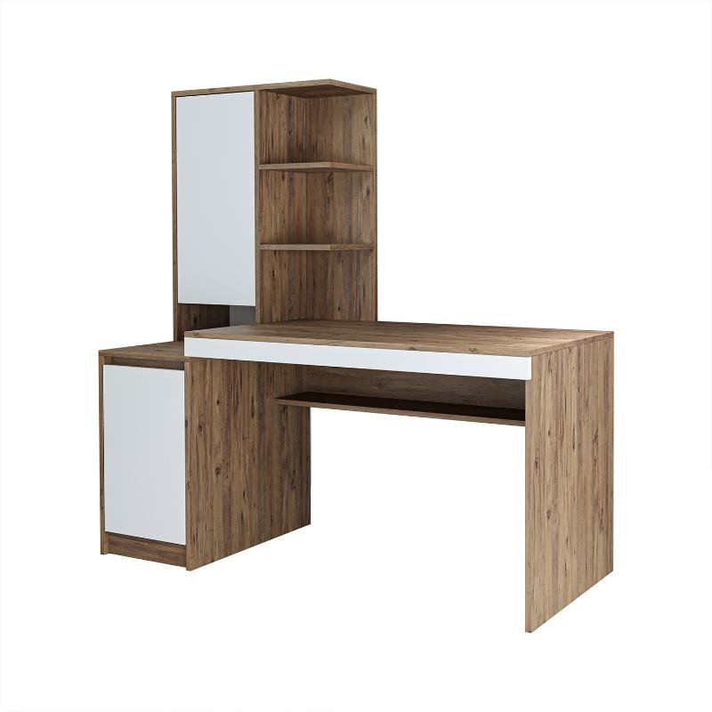 Scrivania moderna ufficio libreria attrezzata 160xH160 cm rovere bianco Musa-S