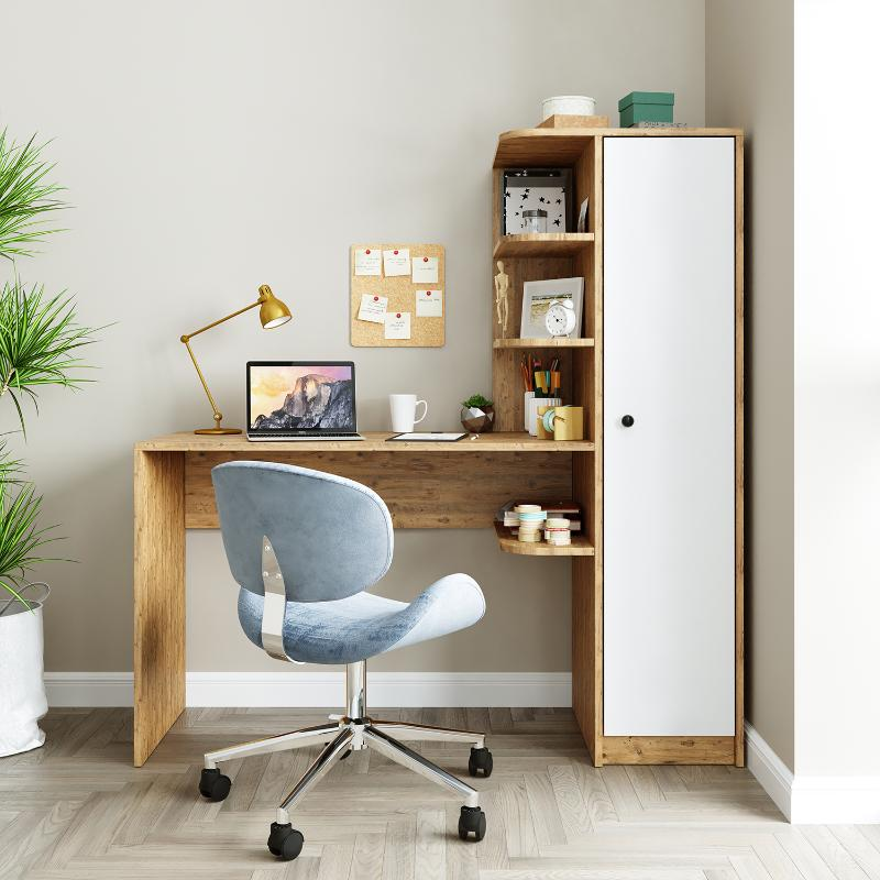 Scrivania moderna ufficio libreria attrezzata 143xH143 cm rovere bianco Vision-D