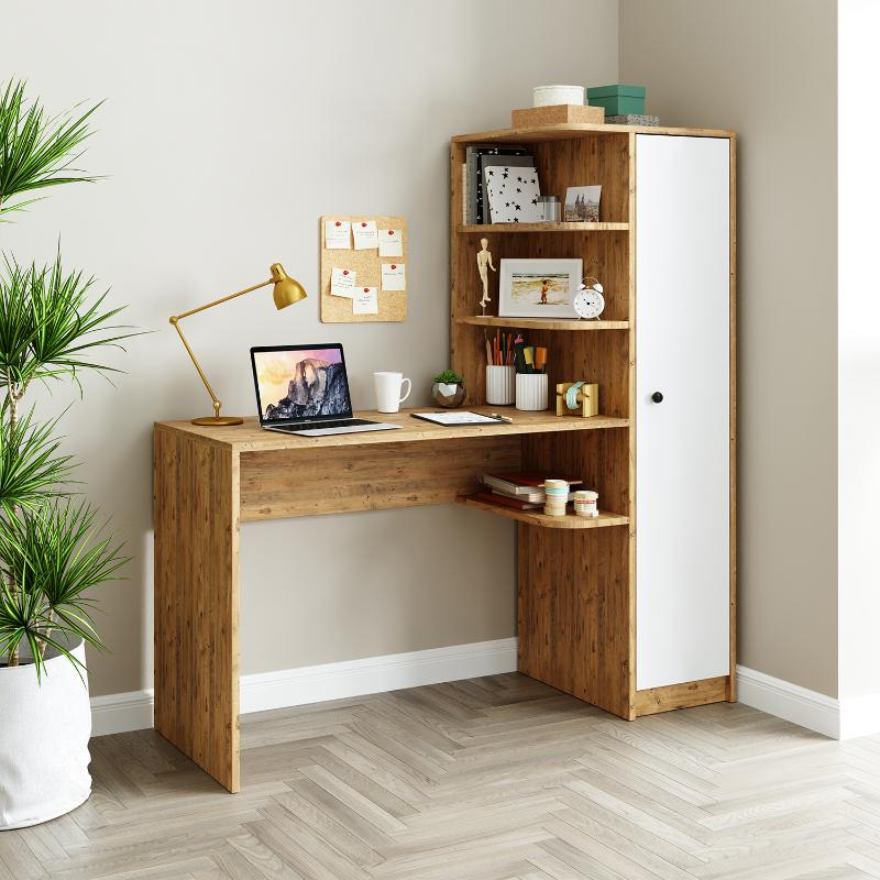 Scrivania moderna ufficio libreria attrezzata 143xH143 cm rovere bianco Vision-D