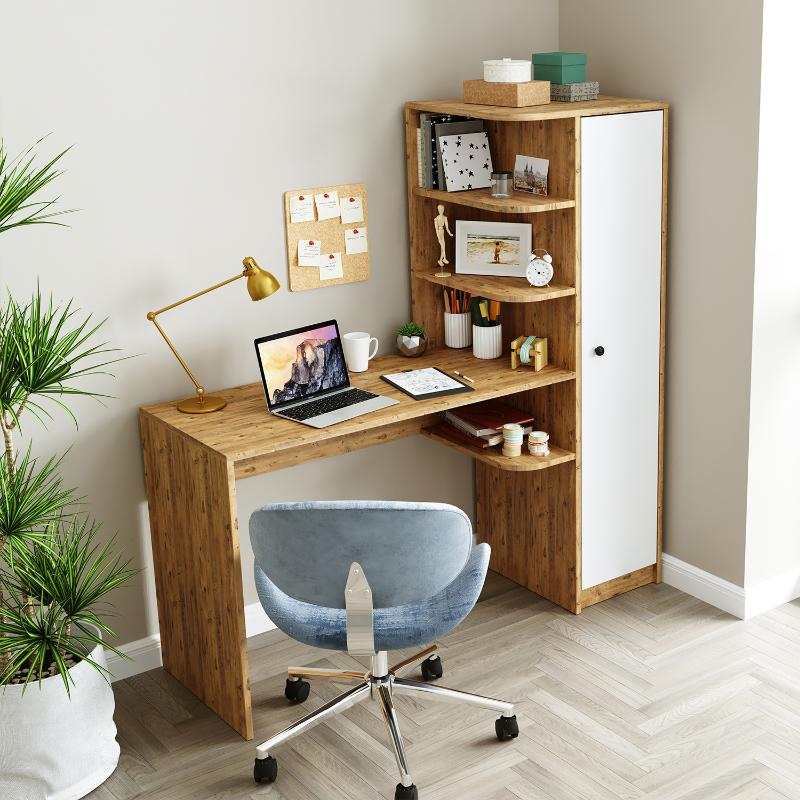Scrivania moderna ufficio libreria attrezzata 143xH143 cm rovere bianco Vision-D