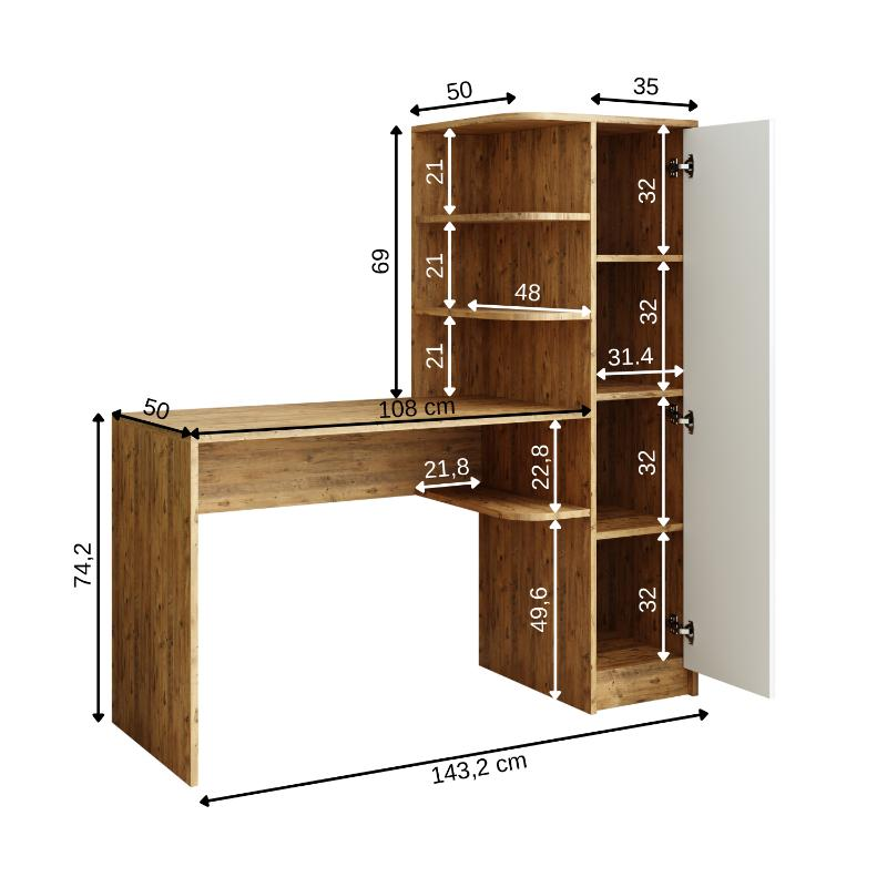 Scrivania moderna ufficio libreria attrezzata 143xH143 cm rovere bianco Vision-D