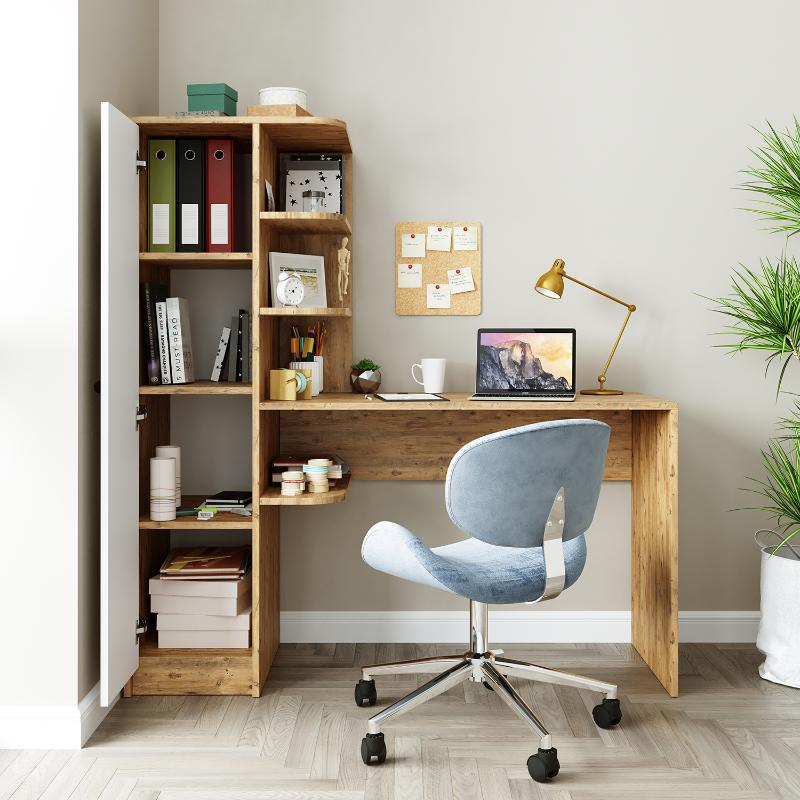 Scrivania moderna ufficio libreria attrezzata 143xH143 cm rovere bianco Vision-S